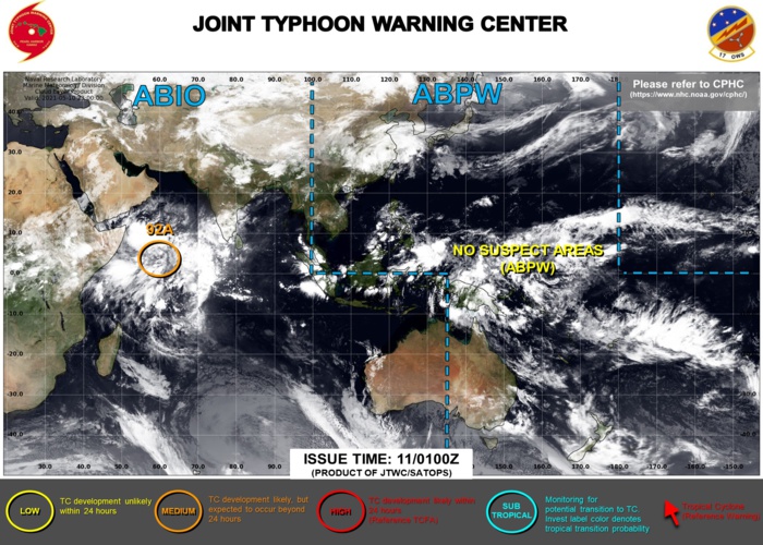 INVEST 92A IS UP-GRADED TO MEDIUM: MODERATE CHANCES OF HAVING SUSTAINED WINDS REACHING 35KNOTS CLOSE TO THE CENTERWITHIN 24HOURS.