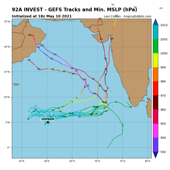 INVEST 92A. ENVIRONMENTAL ANALYSIS INDICATE INVEST 92A IS IN AN  AREA OF FAVORABLE TROPICAL DEVELOPMENT WITH GOOD POLEWARD OUTFLOW  ALOFT, LOW (10-15KT) VERTICAL WIND SHEER AND VERY WARM (30-31C) SEA  SURFACE TEMPERATURE. GLOBAL MODELS ARE IN GOOD AGREEMENT THAT INVEST  92A WILL CONSOLIDATE AND INTENSIFY AS IT TRACKS EASTWARD OVER  THE NEXT 24-48 HOURS.