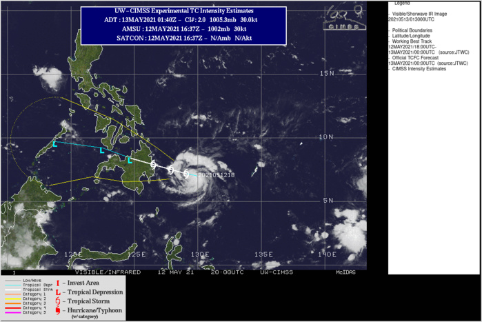 TS 03W. ANIMATED MULTISPECTRAL SATELLITE  IMAGERY SHOWS THE SYSTEM CONSOLIDATING IN A FAVORABLE ENVIRONMENT  CHARACTERIZED BY WARM (30C) SEA SURFACE TEMPERATURES AND LOW  VERTICAL WIND SHEAR. THE INITIAL INTENSITY ASSESSMENT IS BASED ON A  PGTW DVORAK ASSESSMENT OF T2.0 (30KNOT) FACTORED WITH A SHIP REPORT OF  40KNOTS TO THE NORTHEAST OF THE LOW LEVEL CIRCULATION CENTER.