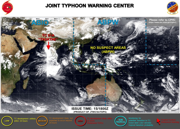 JTWC IS ISSUING 6HOURLY WARNINGS AND 3HOURLY SATELLITE BULLETINS ON TC 01A(TAUKTAE). JTWC IS ISSUING 6HOURLY WARNINGS AND 3HOURLY SATELLITE BULLETINS ON TC 01A(TAUKTAE).