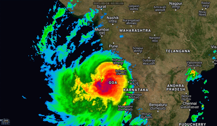 TC 01A(TAUKTAE). 16/14UTC. 12H LOOP. ANIMATED MULTISPECTRAL SATELLITE IMAGERY (MSI) ALONG WITH ENHANCED INFRARED SATELLITE IMAGERY (EIR) SHOWS A DEEP COMPACT SYSTEM WITH A RAGGED 31KM EYE. TC 01A(TAUKTAE). 16/14UTC. 12H LOOP. ANIMATED MULTISPECTRAL SATELLITE IMAGERY (MSI) ALONG WITH ENHANCED INFRARED SATELLITE IMAGERY (EIR) SHOWS A DEEP COMPACT SYSTEM WITH A RAGGED 31KM EYE.