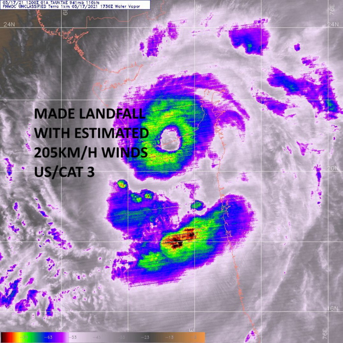 TC 01A. 17/1730UTC. MODIS/AQUA CAPTURED THE WELL DEFINED EYE FEATURE AT LANDFALL VERY NEAR JAFARABAD.