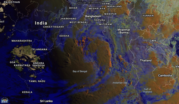 TC 02B. 24/0230UTC. 2H30 LOOP.PREVIOUSLY TC 02B CARRIED THE SIGNATURE AND BROAD WIND FIELDS OF A MONSOON  DEPRESSION, BUT RECENT ANIMATED ENHANCED INFRARED IMAGERY AND  RECENT MULTISPECTRAL SHOW SUBSTANTIAL TIGHTENING OF THE  SYSTEM.