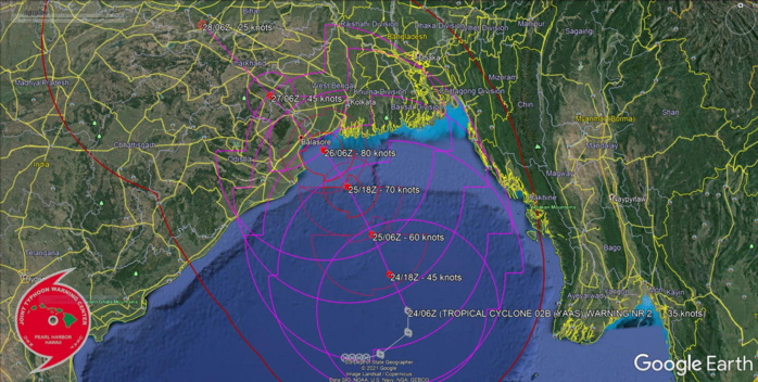 TC 02A(YAAS). WARNING 2. FORECAST LANDFALL AREA BETWEEN BALESWAR AND KOLKATA SHORTLY AFTER 48H.
