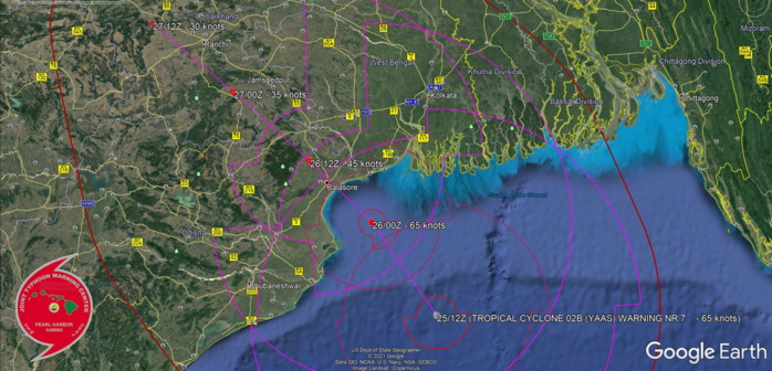 TC 02B(YAAS). WARNING 7. FORECAST LANDFALL AREA NEAR BALASORE/ODISHA SHORTLY BEFROE 24H.