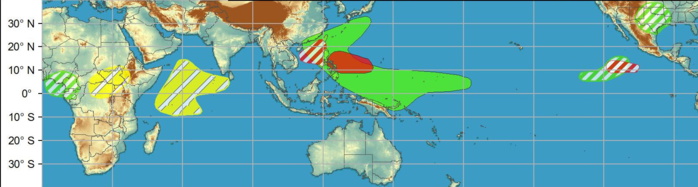 WEEK 2: JUNE 02 TO JUNE 08: During week-2, the favored area for TC formation extends west to include parts of the South China Sea northeast to Taiwan. The GFS model continues to depict a TC developing over the South Indian Ocean during week-1. However, forecast confidence is only moderate due to the lack of strong model support.