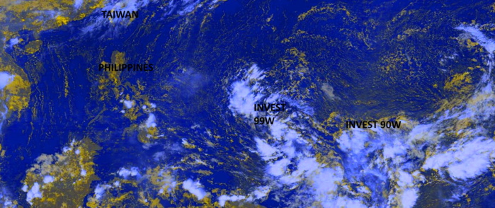 NPP/NIGHT TIME VISIBLE. INVEST 90W: ANIMATED MULTISPECTRAL SATELLITE IMAGERY  DEPICTS FLARING CONVECTION AND LOW LEVEL CLOUD LINES THAT WRAP INTO  AN OBSCURED LOW LEVEL CENTER// INVEST 99W: ANIMATED MULTISPECTRAL SATELLITE IMAGERY DEPICTS  FLARING DEEP CONVECTION OVER A POORLY DEFINED LOW LEVEL CIRCULATION.