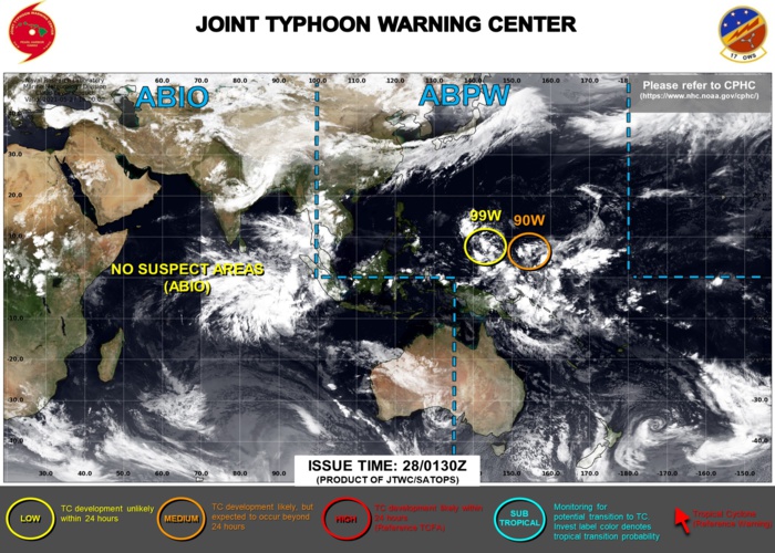 28/0330UTC. INVEST 90W IS UP-GRADED TO MEDIUM: MODERATE CHANCES OF DEVELOPING 25KNOT WINDS CLOSE TO THE CENTER WITHIN 24HOURS.