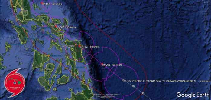 TS 04W. WARNING 9. FORECAST TO TRACK OVER EASTERN SAMAR IN APPRX 24H. MODERATE CONFIDENCE IN THE FORECAST.