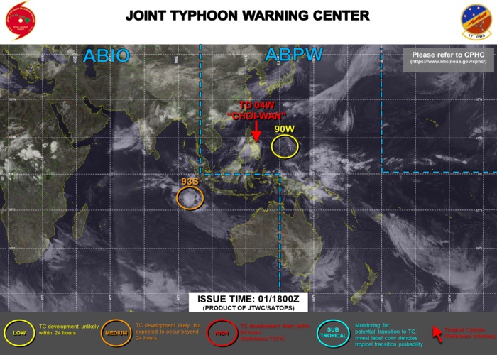 01/18UTC. JTWC HAS BEEN ISSUING 6HOURLY WARNINGS AND 3HOURLY SATELLITE BULLETINS ON TD 04W. 3HOURLY SATELLITE BULLETINS ARE ISSUED FOR INVEST 93S. 01/18UTC. JTWC HAS BEEN ISSUING 6HOURLY WARNINGS AND 3HOURLY SATELLITE BULLETINS ON TD 04W. 3HOURLY SATELLITE BULLETINS ARE ISSUED FOR INVEST 93S.