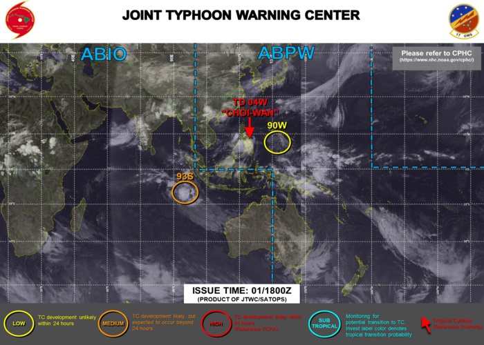 01/18UTC. JTWC HAS BEEN ISSUING 6HOURLY WARNINGS AND 3HOURLY SATELLITE BULLETINS ON TD 04W. 3HOURLY SATELLITE BULLETINS ARE ISSUED FOR INVEST 93S.