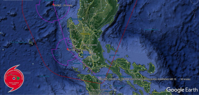 TD 04W. WARNING 15. FORECAST TRACK OVER 24H. TD 04W. WARNING 15. FORECAST TRACK OVER 24H.
