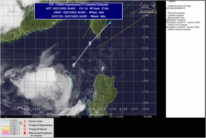 TS 04W. ANIMATED ENHANCED INFRARED SATELLITE IMAGERY SHOWS THE BROAD AREA OF CONVECTION ASSOCIATED WITH  THE SYSTEM HAS BECOME TOTALLY OFFSET TO THE WEST-SOUTHWEST FROM A FULLY EXPOSED LOW LEVEL CIRCULATION CENTER.