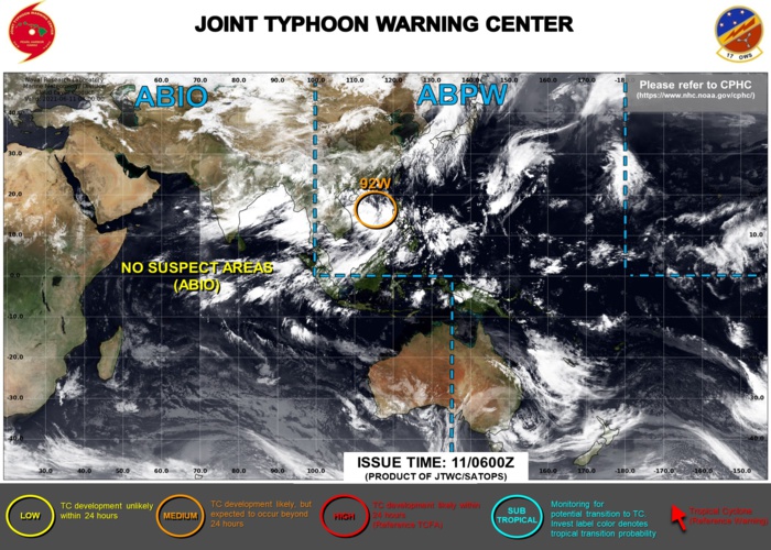 11/06UTC. INVEST 92W: UP-GRADED TO MEDIUM: MODERATE CHANCES OF DEVELOPING 25KNOT WINDS NEAR ITS CENTER WITHIN 24HOURS.