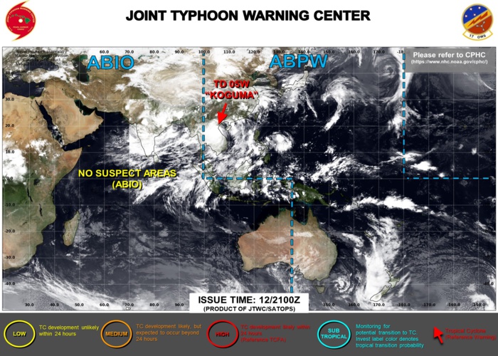 12/21UTC. JTWC ISSUED THE FINAL WARNING ON 05W(KOGUMA) AT 12/21UTC. 3HOURLY SATELLITE BULLETINS ARE STILL ISSUED. 12/21UTC. JTWC ISSUED THE FINAL WARNING ON 05W(KOGUMA) AT 12/21UTC. 3HOURLY SATELLITE BULLETINS ARE STILL ISSUED.