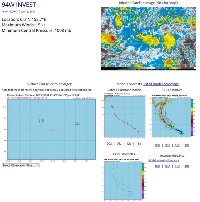 ANIMATED ENHANCED INFRARED SATELLITE IMAGERY  (EIR) DEPICTS A VERY BROAD AREA OF DENSE, PERSISTENT CONVECTION WITH  FRAGMENTED RAIN BANDS BEGINNING TO ORGANIZE. THE SLOW CONSOLIDATION  IS ALSO EVIDENT ON RECENT TOTAL PRECIPITABLE WATER ANIMATION. THE  ENVIRONMENT IS FAVORABLE FOR DEVELOPMENT WITH CONDUCIVE, WARM (28-29  CELSIUS) SEA SURFACE TEMPERATURE VALUES AND LOW (5-10 KTS) VERTICAL  WIND SHEAR. FURTHERMORE, A POINT SOURCE DIRECTLY OVER THE ANALYZED  POSITION REVEALS SUPPORTIVE, ROBUST RADIAL DIVERGENCE ALOFT THAT IS  CLEARLY EVIDENT IN THE ANIMATED EIR LOOP.