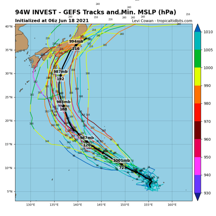 INVEST 94W. NUMERICAL MODELS ARE IN AGREEMENT THAT INVEST 94W WILL CONTINUE TO TRACK WEST-NORTHWESTWARD  TOWARD GUAM AS IT SLOWLY INTENSIFIES OVER THE NEXT 24 HOURS.