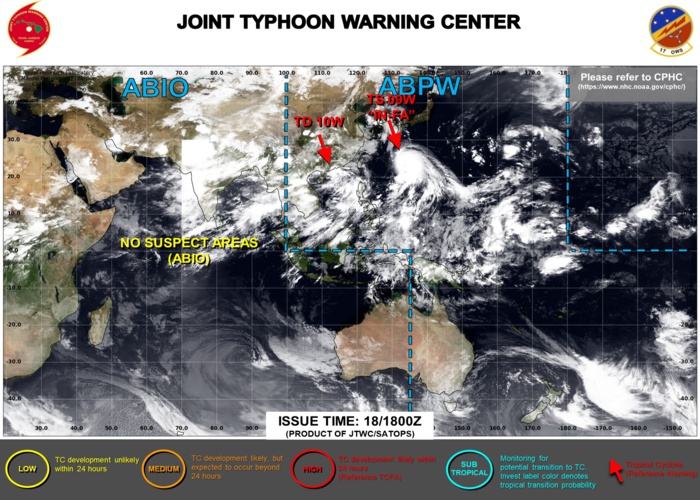 JTWC HAS BEEN ISSUING 6HOURLY WARNINGS ON 09W AND 10W. 3HOURLY SATELLITE BULLETINS ARE ISSUED FOR BOTH SYSTEMS.