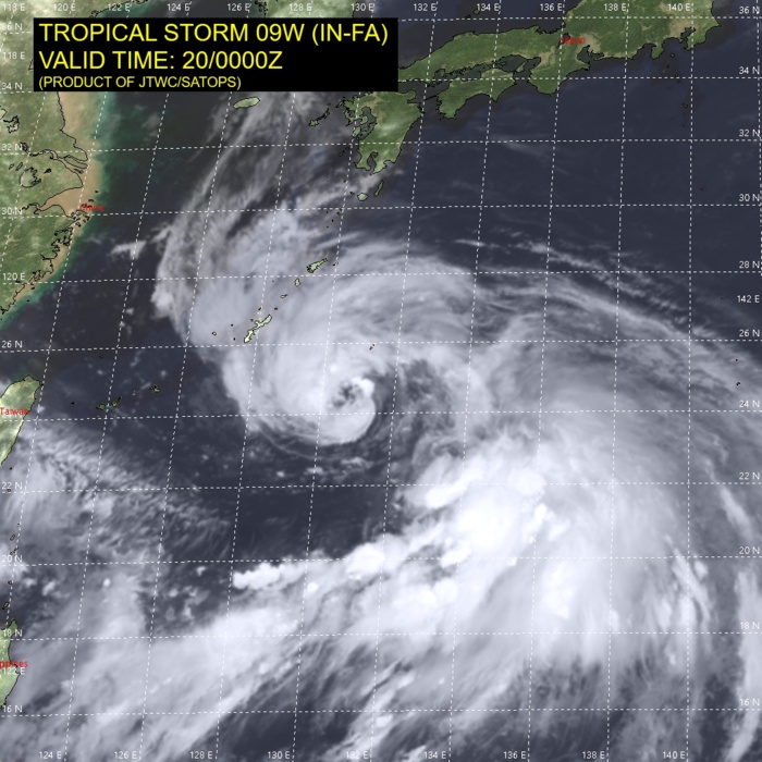 TS 09W(IN-FA).SATELLITE ANALYSIS, INITIAL POSITION AND INTENSITY DISCUSSION: ANIMATED MULTISPECTRAL SATELLITE IMAGERY (MSI) SHOWS THE SYSTEM CONTINUED TO SLOWLY CONSOLIDATE AS THE CENTRAL CONVECTION DEEPENED AND RAIN BANDS, THE LARGEST SWATH FEEDING IN FROM THE SOUTHEAST, WRAPPED TIGHTER INTO A FORMATIVE EYE. THE INITIAL POSITION IS PLACED WITH HIGH CONFIDENCE BASED ON THE FORMATIVE EYE IN THE MSI LOOP. THE INITIAL INTENSITY OF 60 KNOTS IS HELD HIGHER THAN AGENCY DVORAK AND AUTOMATED FIXES WITH HIGH CONFIDENCE BASED ON THE IMPROVED 6-HR METSAT SIGNATURE.