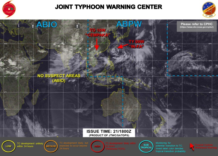 JTWC HAS BEEN ISSUING 6HOURLY WARNINGS ON 09W AND 10W. 3HOURLY SATELLITE BULLETINS ARE ISSUED FOR BOTH SYSTEMS.