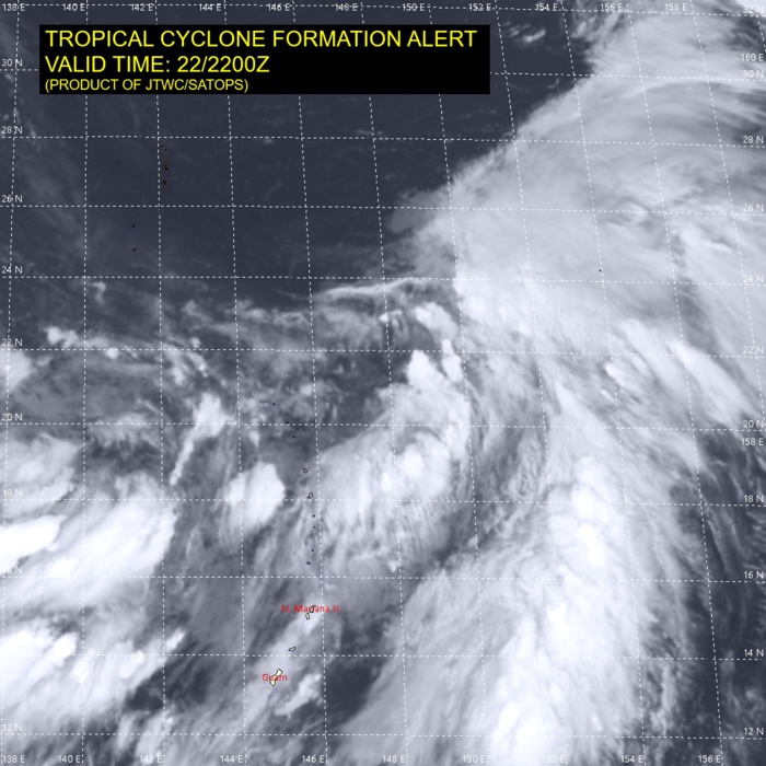 INVEST 90W.THIS SYSTEM IS CURRENTLY CLASSIFIED AS A  SUBTROPICAL STORM/DEPRESSION, GENERALLY CHARACTERIZED AS HAVING BOTH  TROPICAL AND MIDLATITUDE CYCLONE FEATURES. ANIMATED ENHANCED  INFRARED SATELLITE IMAGERY (EIR) AND A 221852UTC SSMIS 91 GHZ  MICROWAVE IMAGE DEPICT A LOW LEVEL CIRCULATION CENTER (LLCC) FORMING  ALONG THE EASTERN EXTENT OF THE MONSOON TROUGH WITH DEEP CONVECTION  OFFSET TO THE EASTERN AND SOUTHEASTERN PERIPHERIES. ENVIRONMENTAL  ANALYSIS INDICATES FAVORABLE CONDITIONS FOR DEVELOPMENT, WITH ROBUST  EQUATORWARD OUTFLOW, LOW (10-15 KTS) VERTICAL WIND SHEAR (VWS), AND  WARM (29-30C) SEA SURFACE TEMPERATURES (SST). THIS DISTURBANCE IS  EXPECTED TO DEVELOP QUICKLY AS A SUBTROPICAL CYCLONE AND IS  FORECASTED TO INTENSIFY AS IT TRACKS NORTHEASTWARD WITHIN A DEEP  UPPER-LEVEL TROUGH WITH WEAK BAROCLINICITY.