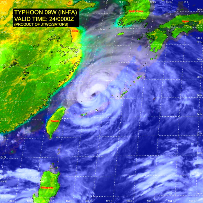 09W(IN-FA).SATELLITE ANALYSIS, INITIAL POSITION AND INTENSITY DISCUSSION: ANIMATED MULTISPECTRAL SATELLITE IMAGERY (MSI) SHOWS THE SYSTEM HAS  REINTENSIFIED AS IT REGAINED CONVECTIVE DEPTH AND SYMMETRY AND IMPROVED FEEDER BAND WRAP AS IT MAINTAINED A RAGGED 40-KM EYE. THE INITIAL POSITION IS PLACED WITH HIGH CONFIDENCE BASED ON THE MSI EYE FEATURE THAT IS CONCENTRIC WITH A LARGER, ALBEIT WELL-DEFINED, CIRCULATION FEATURE IN COMPOSITE RADAR LOOP. THE INITIAL INTENSITY OF 65 KNOTS/CAT 1 IS ASSESSED WITH HIGH CONFIDENCE BASED ON AN OVERALL ASSESSMENT OF BELOW AGENCY DVORAK AND AUTOMATED FIXES AND REFLECTS THE 6-HR INTENSIFICATION.