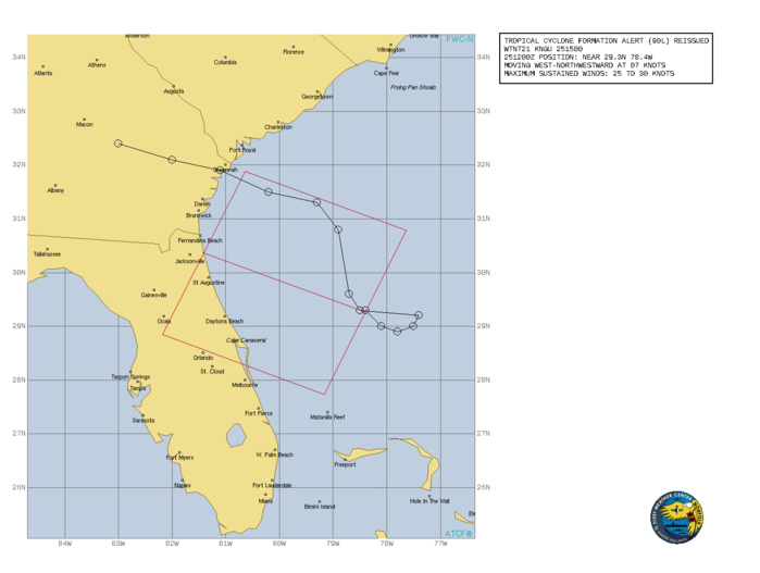 ATLANTIC. INVEST 90L. TROPICAL CYCLONE FORMATION ALERT RE-ISSUED AT 25/15UTC.