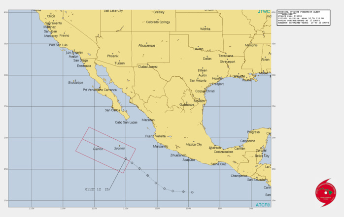 INVEST 91E. TROPICAL CYCLONE FORMATION ALERT RE-ISSUED AT 01/1330UTC.THE AREA OF CONVECTION (INVEST 91E) PREVIOUSLY LOCATED  NEAR 11.9N 105.2W IS NOW LOCATED NEAR 11.9N 105.2W, APPROXIMATELY  240 KM SOUTH-SOUTHEAST OF SOCORRO ISLAND. ANIMATED ENHANCED INFRARED  (EIR) SATELLITE IMAGERY DEPICTS PERSISTENT CONVECTION CONSOLIDATING  OVER A LOW LEVEL CIRCULATION CENTER (LLCC). A 010908UTC AMSR2 89GHZ  MICROWAVE IMAGE REVEALS DEEP CONVECTION IN THE SOUTHERN PERIPHERY.  INVEST 91E IS IN A FAVORABLE ENVIRONMENT FOR DEVELOPMENT  CHARACTERIZED BY WARM (27-28C) SEA SURFACE TEMPERATURES (SST), LOW  TO MODERATE (10-20 KT) VERICAL WIND SHEAR (VWS), AND EQUATORWARD  OUTFLOW ALOFT. INVEST 91E. TROPICAL CYCLONE FORMATION ALERT RE-ISSUED AT 01/1330UTC.THE AREA OF CONVECTION (INVEST 91E) PREVIOUSLY LOCATED  NEAR 11.9N 105.2W IS NOW LOCATED NEAR 11.9N 105.2W, APPROXIMATELY  240 KM SOUTH-SOUTHEAST OF SOCORRO ISLAND. ANIMATED ENHANCED INFRARED  (EIR) SATELLITE IMAGERY DEPICTS PERSISTENT CONVECTION CONSOLIDATING  OVER A LOW LEVEL CIRCULATION CENTER (LLCC). A 010908UTC AMSR2 89GHZ  MICROWAVE IMAGE REVEALS DEEP CONVECTION IN THE SOUTHERN PERIPHERY.  INVEST 91E IS IN A FAVORABLE ENVIRONMENT FOR DEVELOPMENT  CHARACTERIZED BY WARM (27-28C) SEA SURFACE TEMPERATURES (SST), LOW  TO MODERATE (10-20 KT) VERICAL WIND SHEAR (VWS), AND EQUATORWARD  OUTFLOW ALOFT.