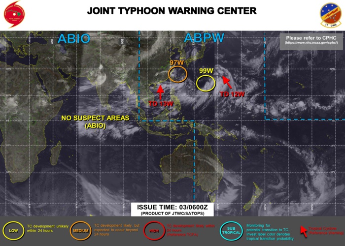 JTWC ARE ISSUING 6HOURLY WARNINGS AND 3HOURLY SATELLITE BULLETINS ON 12W AND 13W.