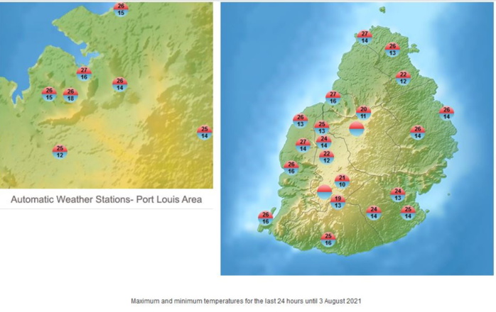 Nuit d'hiver austral particulièrement fraîche sur l'ensemble de MAURICE. MMS/Vacoas. Nuit d'hiver austral particulièrement fraîche sur l'ensemble de MAURICE. MMS/Vacoas.