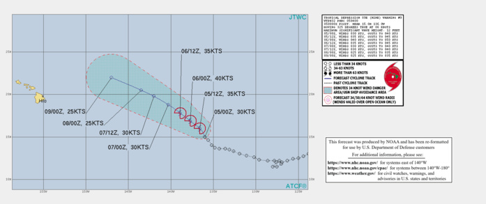 TD 09E. WARNING 9 ISSUED AT 05/04UTC. INTENSITY IS FORECAST TO PEAK AT 40KNOTS BY 24H.