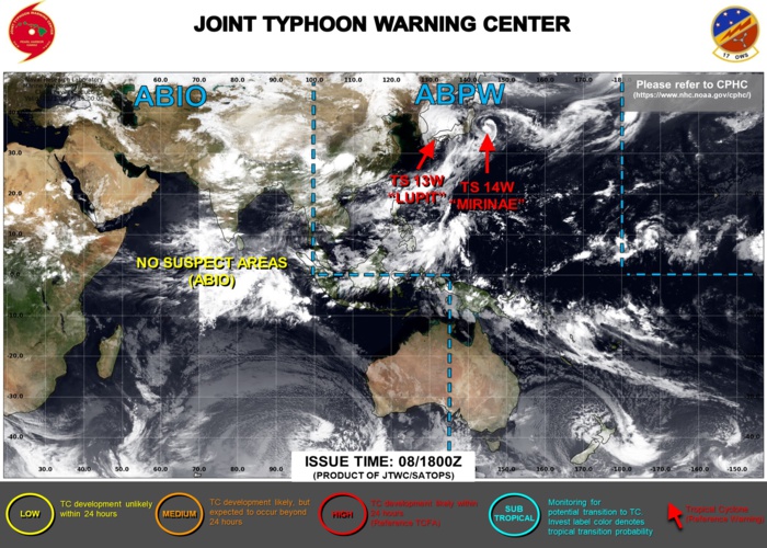 JTWC ARE ISSUING 6HOURLY WARNINGS AND 3HOURLY SATELLITE BULLETINS ON 13W AND 14W.