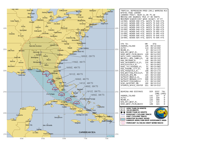 ATLANTIC. TD 06L(FRED). WARNING 14 ISSUED AT 13/03UTC.