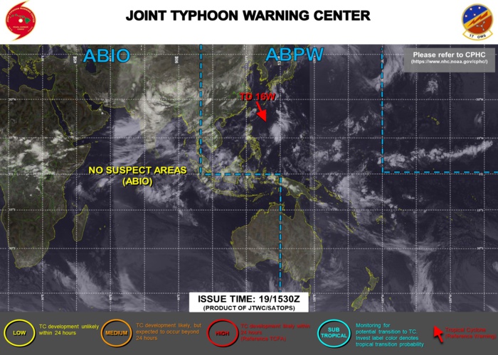 TD 16W. JTWC HAVE ARE RE-ISSUING 6HOURLY WARNINGS ON 16W. 3HOURLY SATELLITE BULLETINS ARE STILL ISSUED ON THIS SYSTEM.