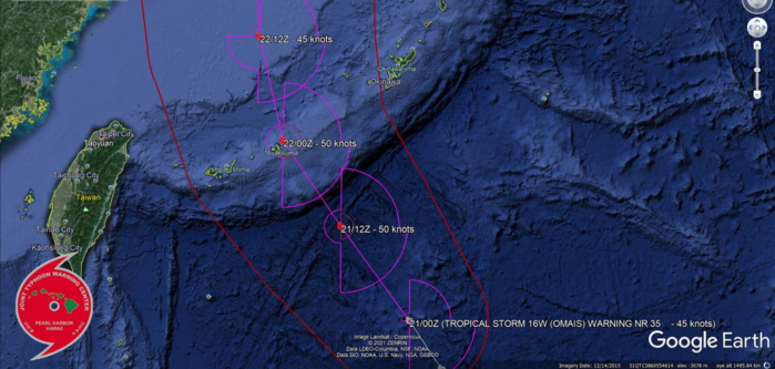 TS 16W(OMAIS). FORECAST TRACK AND INTENSITY NEXT 36HOURS. TS 16W(OMAIS). FORECAST TRACK AND INTENSITY NEXT 36HOURS.