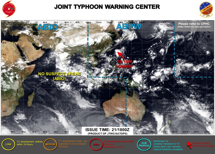 Western Pacific: 16W(OMAIS) tracking Southwest of Okinawa//Eastern Pacific: remnants of Major Hurricane 07L(GRACE): Tropical Cyclone Formation Alert,22/03utc updates