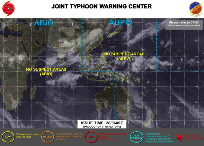 WESTERN PACIFIC, INDIAN OCEAN AND SOUTHERN HEMISPHERE: NO SUSPECT AREAS.