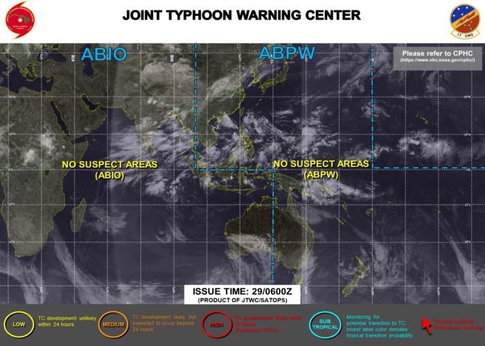 WESTERN PACIFIC, INDIAN OCEAN AND SOUTHERN HEMISPHERE: NO SUSPECT AREAS.
