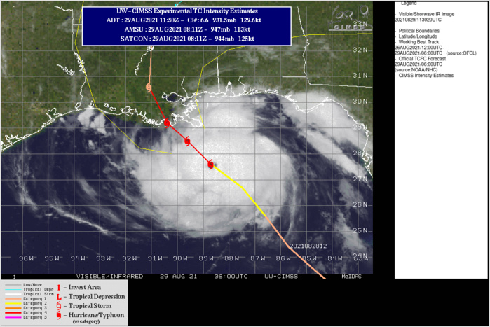 ATLANTIC. HU 09L(IDA). THE CYCLONE IS NOW A POWERFUL AND EXTREMELY DANGEROUS 130KNOT/HURRICANE , CAT 4. 130KNOTS=SUPER TYPHOON/CYCLONE FOR THE JTWC. AIRCRAFT RECON READ A PRESSURE OF 933MB/HPA AND 146KNOT WINDS AT 700MB/HPA. THE NATIONAL HURRICANE CENTER FORECAST A PEAK INTENSITY OF 135KNOTS BY 29/18UTC BUT DO POINT OUT THAT THE PEAK INTENSITY MAY REACH CATEGORY 5. IF NEEDED CLICK ON THE IMAGERY TO ANIMATE IT.