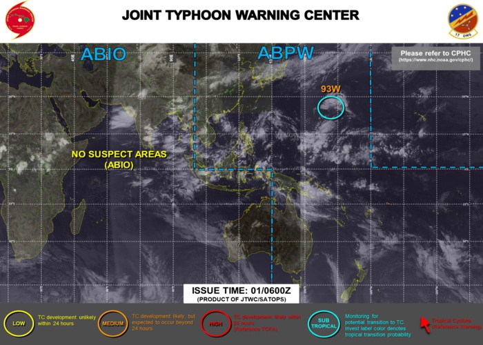 INVEST 93W. AN AREA OF CONVECTION (INVEST 93W) HAS PERSISTED NEAR  24.9N 163.3E, APPROXIMATELY 705 KM NORTH-NORTHWEST OF WAKE ISLAND.  THE SYSTEM IS CURRENTLY CLASSIFIED AS A SUBTROPICAL DEPRESSION,  GENERALLY CHARACTERIZED AS HAVING BOTH TROPICAL AND MID-LATITUDE  CYCLONE FEATURES. ANIMATED MULTISPECTRAL SATELLITE IMAGERY (MSI)  DEPICTS LOW LEVEL CLOUD LINES WRAPPING INTO A WELL-DEFINED AND  PARTIALLY EXPOSED LOW LEVEL CIRCULATION CENTER (LLCC). A 312214Z  ASCAT-B PARTIAL PASS REVEALS A HIGHLY ASYMMETRIC WIND FIELD  WITH LIGHTER WINDS TOWARDS THE CENTER AND A SWATH OF 25-30 KT WINDS  DISPLACED 165 KM TO THE NORTH OF THE LLCC. UPPER LEVEL ANALYSIS  INDICATES AN OVERALL MARGINAL ENVIRONMENT FOR DEVELOPMENT  CHARACTERIZED BY MODERATE TO HIGH (20-25 KT) EASTERLY VERTICAL WIND  SHEAR (VWS) AND MODERATE OUTFLOW ALOFT PRIMARILY CONTRIBUTED BY THE  TUTT CELL TO THE SOUTH OF THE SYSTEM. INVEST 93W IS TRACKING OVER  WARM (29-30C) SEA SURFACE TEMPERATURES (SST), CONTRIBUTING TO  DEVELOPMENT.MAXIMUM SUSTAINED SURFACE WINDS ARE ESTIMATED AT 25 TO 30  KNOTS. MINIMUM SEA LEVEL PRESSURE IS ESTIMATED TO BE NEAR 1007 MB.  FOR HAZARDS AND WARNINGS, REFERENCE THE FLEET WEATHER CENTER SAN  DIEGO HIGH WINDS AND SEAS PRODUCT OR REFER TO LOCAL WMO DESIGNATED  FORECAST AUTHORITY. THE POTENTIAL FOR THE DEVELOPMENT OF A  SIGNIFICANT TROPICAL CYCLONE WITHIN THE NEXT 24 HOURS IS MEDIUM.