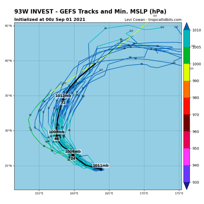 INVEST 93W. GLOBAL MODELS ARE IN GENERAL AGREEMENT THAT INVEST 93W  WILL UNDERGO SLOW CONSOLIDATION AND INTENSIFICATION BEFORE RECURVING  POLEWARD.