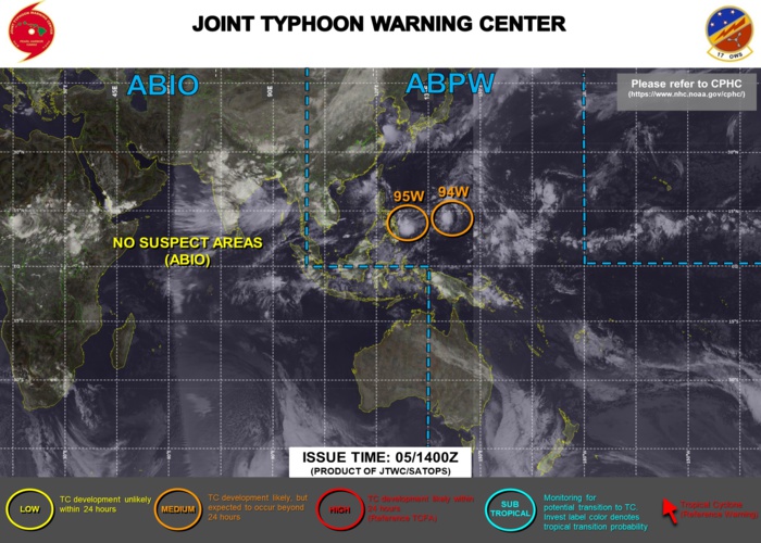 INVEST 94W AND INVEST 95W WERE UP-GRADED TO MEDIUM AT 05/14UTC.