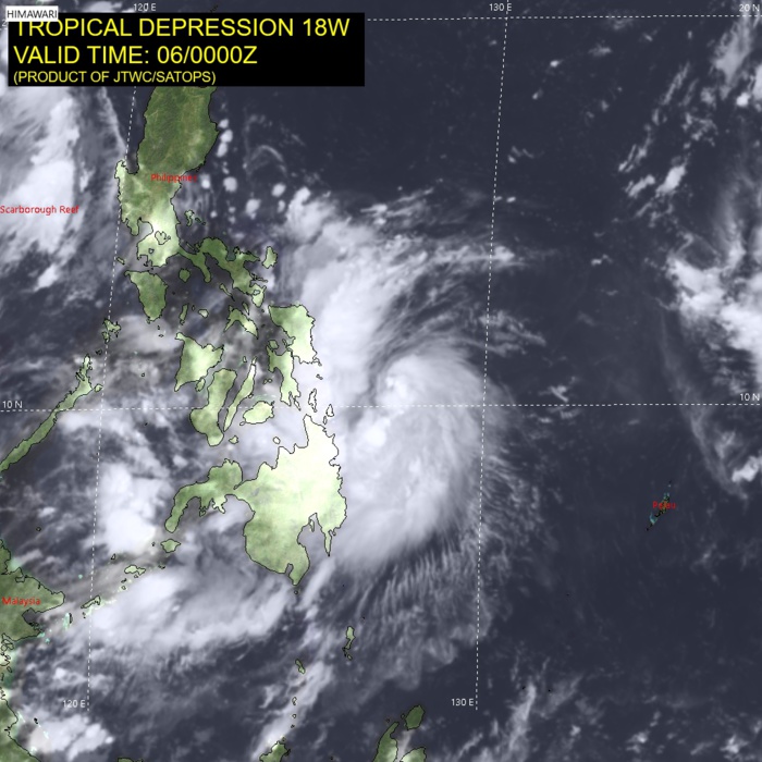 TD 18W. SATELLITE ANALYSIS, INITIAL POSITION AND INTENSITY DISCUSSION: ANIMATED MULTISPECTRAL SATELLITE IMAGERY (MSI) SHOWS A CONSOLIDATING SYSTEM WITH PERSISTENT FLARING CONVECTION AND FORMATIVE BANDS WRAPPING INTO AN OBSCURED LOW LEVEL CIRCULATION (LLC). THE INITIAL POSITION AND INTENSITY ARE PLACED WITH HIGH CONFIDENCE BASED ON A 052126Z SCATTEROMETRY BULLSEYE PASS SHOWING 30-KT WIND BARBS ALONG THE SOUTHERN ARC OF THE LLC. THE INITIAL INTENSITY IS HELD ON THE HIGHER END OF AGENCY DVORAK ESTIMATES. ANALYSIS INDICATES A MARGINALLY FAVORABLE ENVIRONMENT WITH WARM SST, LOW VERTICAL WIND SHEAR, AND DUAL OUTFLOW OFFSET BY STRONG SUBSIDENCE FROM A TUTT CELL 5 DEGREES TO THE NORTH. THE CYCLONE IS TRACKING ALONG THE SOUTHWESTERN PERIPHERY OF THE STR TO THE NORTHEAST.