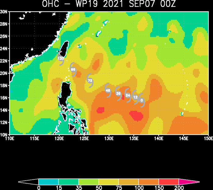 TY 19W(CHANTHU). THE FORECAST TRACK KEEPS THE CYCLONE OVER WARM SEAS WITH HIGH OCEAN HEAT CONTENT WHILE CONDITIONS ARE FAVOURABLE ALOFT TOO. JTWC IS CALLING FOR RAPID INTENSIFICATION NEXT 48H.