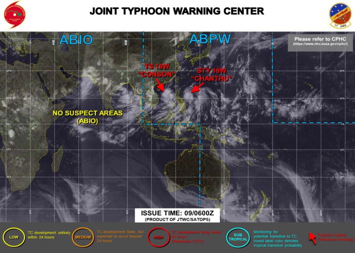 Western Pacific: 18W(CONSON) gaining strength over South China Sea/Super Typhoon 19W(CHANTHU) back at CAT 5 over the Philippine Sea,EPacific & Atlantic updates,09/03utc