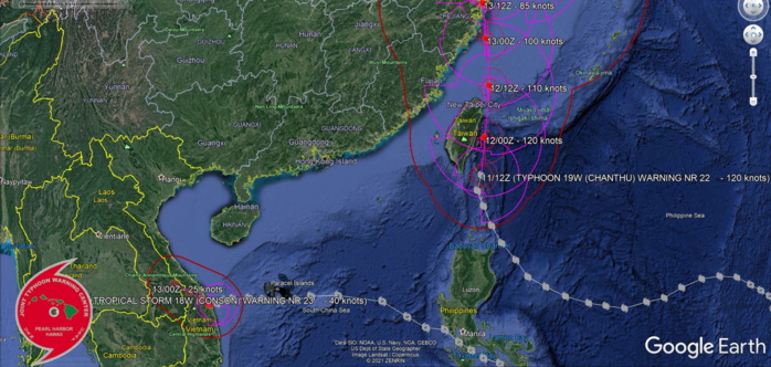 Western Pacific: 18W(CONSON): landfall South of Dan Nang, 19W(CHANTHU) skirting Taiwan as a CAT 4 Typhoon, 11/15utc updates