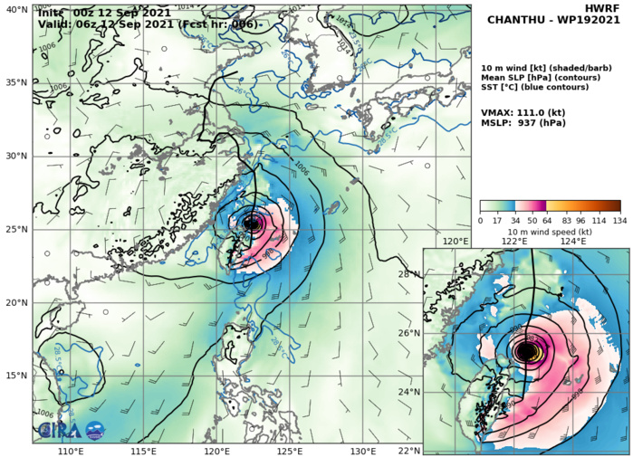 TY 19W(CHANTHU). HWRF AT 12/00UTC. INTENSITY GUIDANCE: 111KNOTS AT +6H.