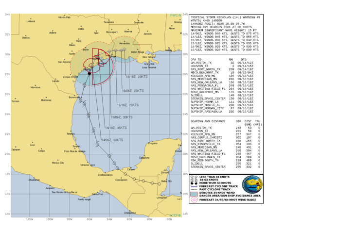 ATLANTIC. TS 14L(NICHOLAS). WARNING 9 ISSUED AT 14/09UTC.