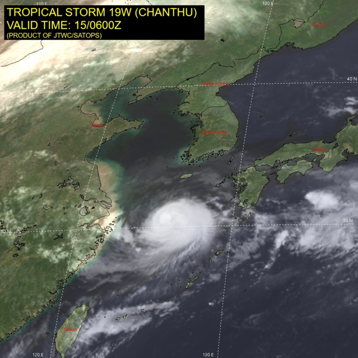 TS 19W(CHANTU). SATELLITE ANALYSIS, INITIAL POSITION AND INTENSITY DISCUSSION: ANIMATED MULTISPECTRAL SATELLITE IMAGERY (MSI) SHOWS THE SYSTEM HAS FURTHER DEVELOPED ITS CENTRAL CONVECTION, WHICH IS PARTLY OBSCURING THE LOW LEVEL CIRCULATION CENTER (LLCC). THE INITIAL POSITION IS PLACED WITH MEDIUM CONFIDENCE BASED ON A NOTCH FEATURE IN THE 150545Z GMI 37GHZ MICROWAVE IMAGE. THE INITIAL INTENSITY IS ASSESSED WITH MEDIUM CONFIDENCE BASED ON THE OVERALL ASSESSMENT OF AGENCY AND AUTOMATED DVORAK ESTIMATES. ANALYSIS INDICATES A MARGINALLY FAVORABLE ENVIRONMENT WITH MODERATE EQUATORWARD OUTFLOW AND LOW VWS. THE SYSTEM CONTINUES TO DEVELOP IN A COL REGION.