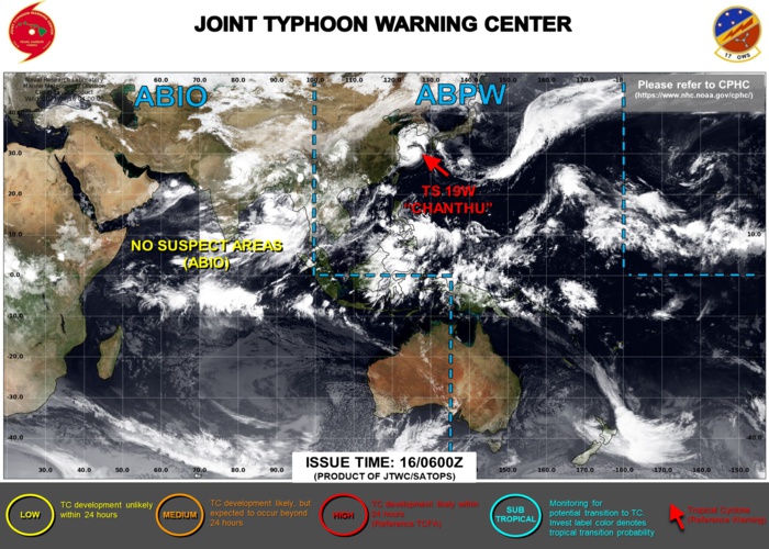 Western Pacific: 19W(CHANTHU) intensity is forecast to peak near Typhoon level//Atlantic: 2 Tropical Cyclone Formation Alerts,16/09utc Western Pacific: 19W(CHANTHU) intensity is forecast to peak near Typhoon level//Atlantic: 2 Tropical Cyclone Formation Alerts,16/09utc